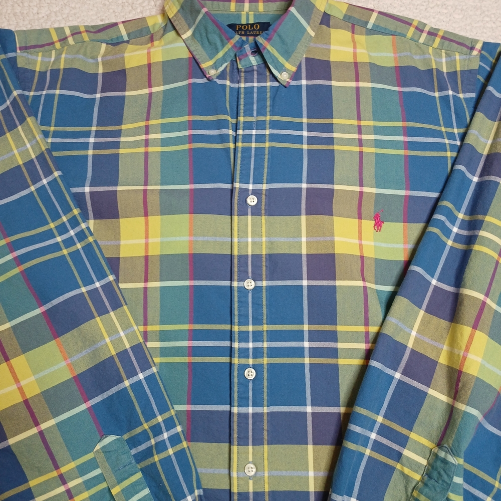 Polo Ralph Lauren Blue Purple Plaid Pink Pony Button Down 2XLT